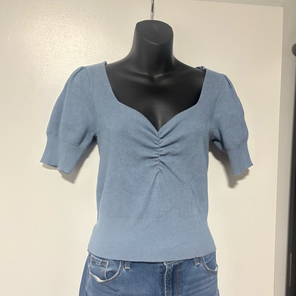 Express Blue Ribbed Knit Crop Top Size Small